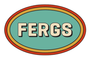 Oval logo with 'FERGS' in bold letters on a teal background.